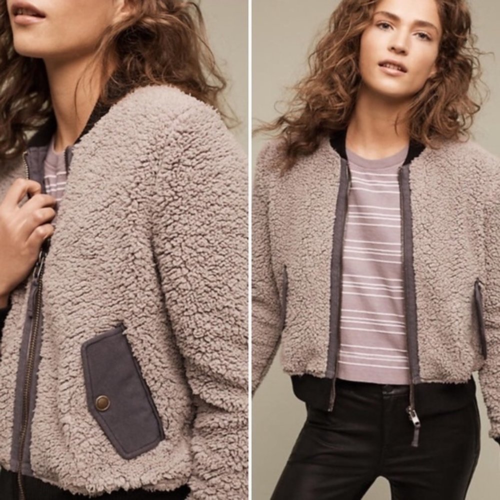 Marrakech Anthropologie Teddy Bear Bomber Jacket